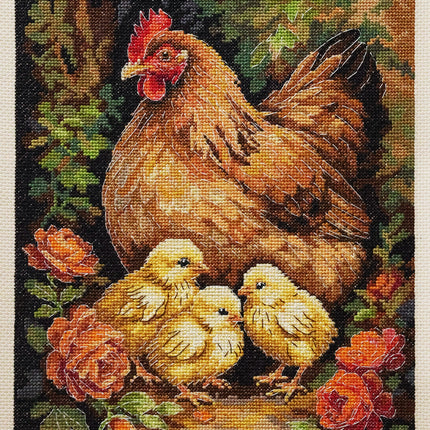DIY Cross Stitch Kit "Hen in the Yard" 9.1x11.8 in
