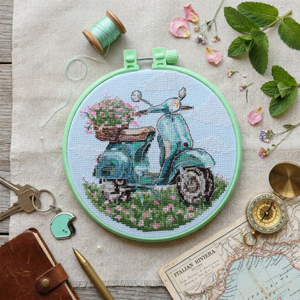 Counted Cross Stitch Kit "Moped ride"