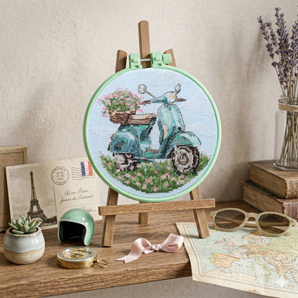 Counted Cross Stitch Kit "Moped ride"