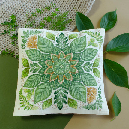 DIY Cross Stitch Pillow Kit "Dance of the leaves"