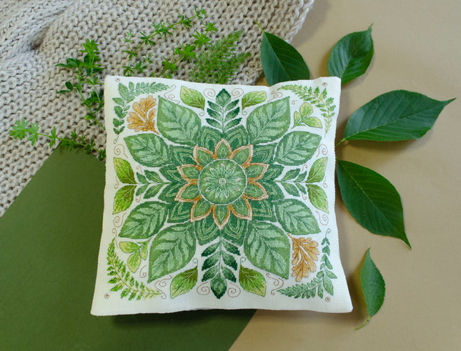 DIY Cross Stitch Pillow Kit "Dance of the leaves"