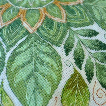 DIY Cross Stitch Pillow Kit "Dance of the leaves"