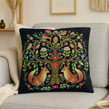 DIY Cross Stitch Pillow Kit " Tree of Forest Tales"
