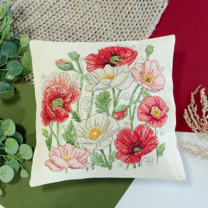 DIY Cross Stitch Pillow Kit "When Poppies Bloom"