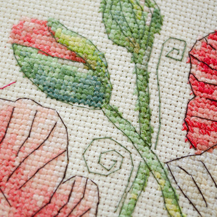 DIY Cross Stitch Pillow Kit "When Poppies Bloom"