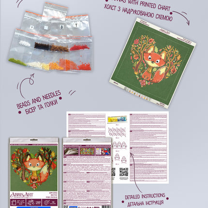 DIY Bead Embroidery Kit "Red fox"  5.9"x5.9" / 15.0x15.0 cm