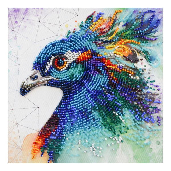 DIY Bead Embroidery Kit "Respectable peacock"  5.9"x5.9" / 15.0x15.0 cm