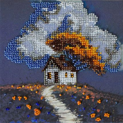 DIY Bead Embroidery Kit "Cottage Beneath the Clouds"  5.9"x5.9" / 15.0x15.0 cm