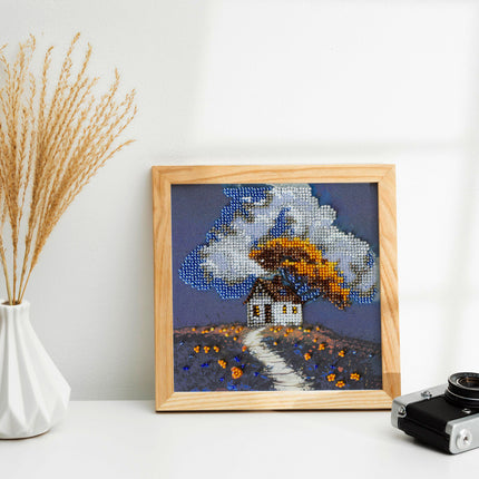 DIY Bead Embroidery Kit "Cottage Beneath the Clouds"  5.9"x5.9" / 15.0x15.0 cm