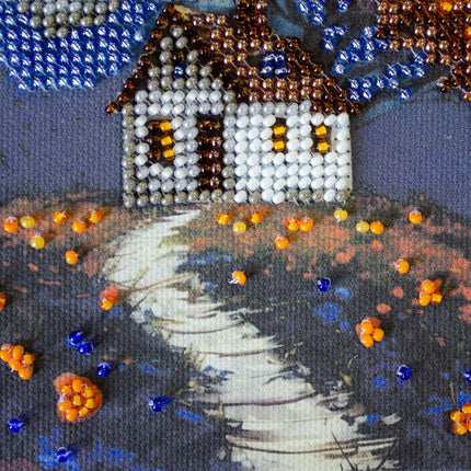 DIY Bead Embroidery Kit "Cottage Beneath the Clouds"  5.9"x5.9" / 15.0x15.0 cm