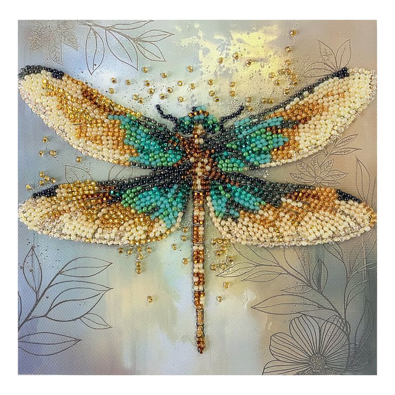 DIY Bead Embroidery Kit "Emerald wings"  5.9"x5.9" / 15.0x15.0 cm