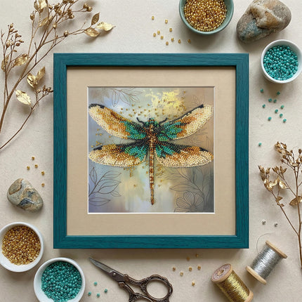 DIY Bead Embroidery Kit "Emerald wings"  5.9"x5.9" / 15.0x15.0 cm