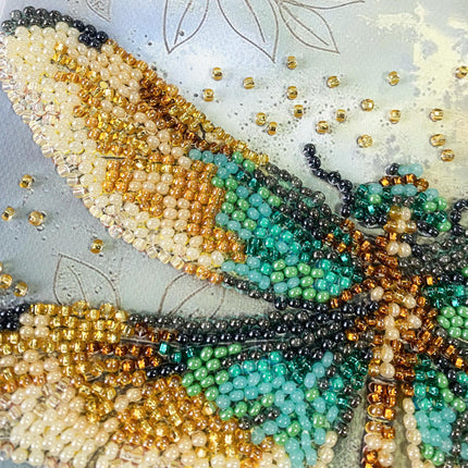 DIY Bead Embroidery Kit "Emerald wings"  5.9"x5.9" / 15.0x15.0 cm