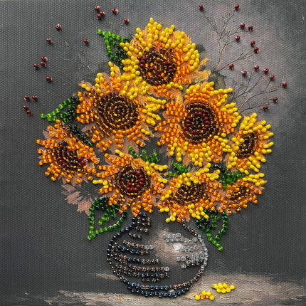 DIY Bead Embroidery Kit "Homely sunflowers"  5.9"x5.9" / 15.0x15.0 cm