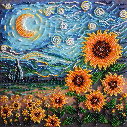 DIY Bead Embroidery Kit "Mid-sized bead embroidery kit Sunflowers in night’s embrace (Deco Scenes)"