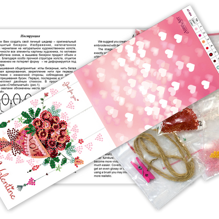 Flags kits with bead embroidery "Bouquet with love", Pennant-kit Bead Embroidery, Pennant Flag Kit
