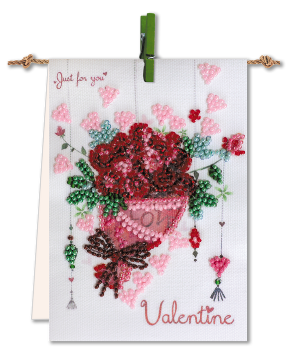 Flags kits with bead embroidery "Bouquet with love", Pennant-kit Bead Embroidery, Pennant Flag Kit