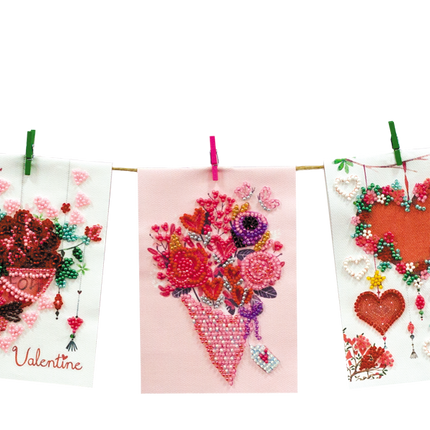 Flags kits with bead embroidery "Happy heart", Pennant-kit Bead Embroidery, Pennant Flag Kit