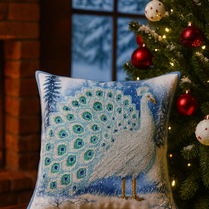 DIY Bead embroidery cushion cover kit "Winter peacock"