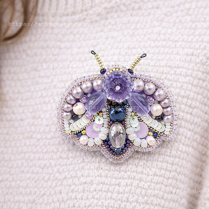 Beadwork kit for creating broоch "Purple Bug"