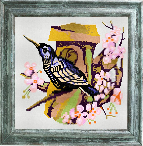 DIY Cross Stitch Kit "Starling" with Printed Tapestry Canvas