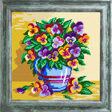DIY Cross Stitch Kit "Violets in a vase" with Printed Tapestry Canvas