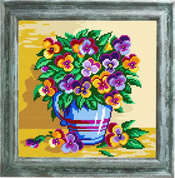 DIY Cross Stitch Kit "Violets in a vase" with Printed Tapestry Canvas