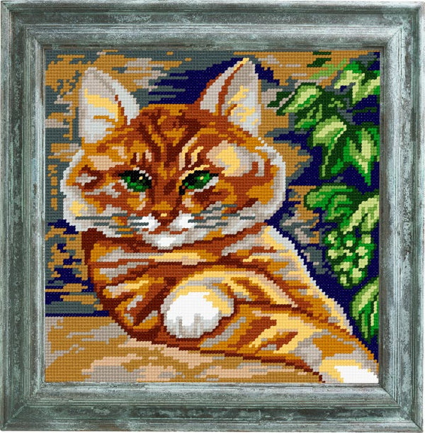 DIY Cross Stitch Kit "Cat on vacation" with Printed Tapestry Canvas