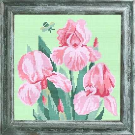 DIY Cross Stitch Kit "Pink irises" with Printed Tapestry Canvas