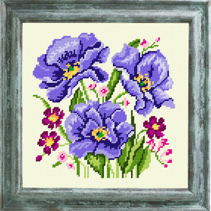 DIY Cross Stitch Kit "Violet flowers" with Printed Tapestry Canvas
