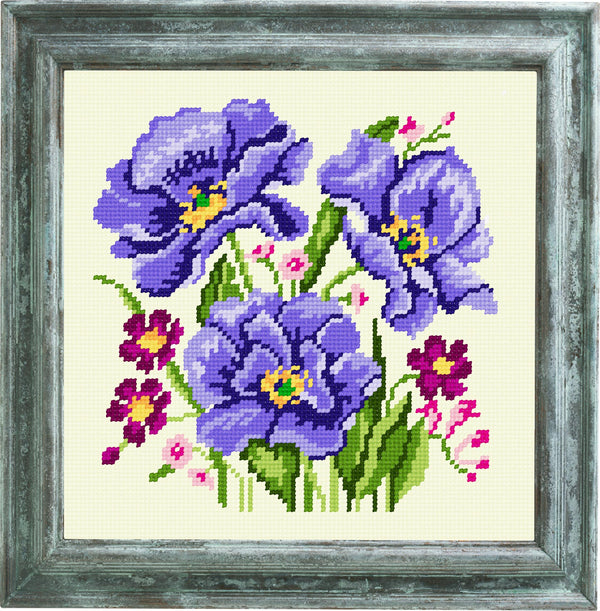 DIY Cross Stitch Kit "Violet flowers" with Printed Tapestry Canvas