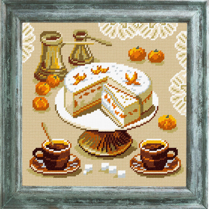 DIY Cross Stitch Kit "Cake and coffee" with Printed Tapestry Canvas