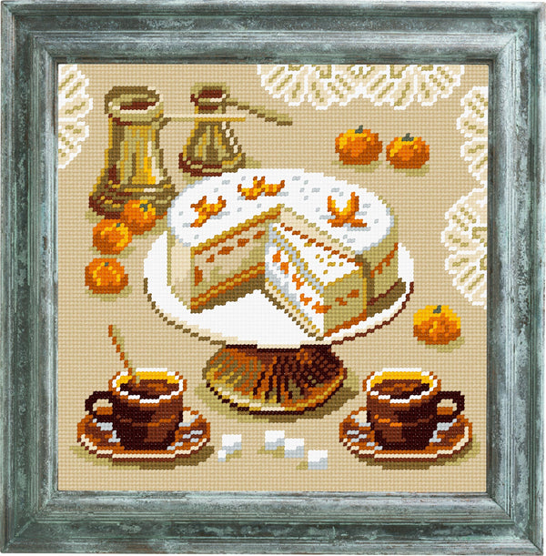 DIY Cross Stitch Kit "Cake and coffee" with Printed Tapestry Canvas