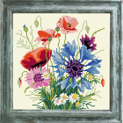 DIY Cross Stitch Kit "Poppies with cornflowers" with Printed Tapestry Canvas