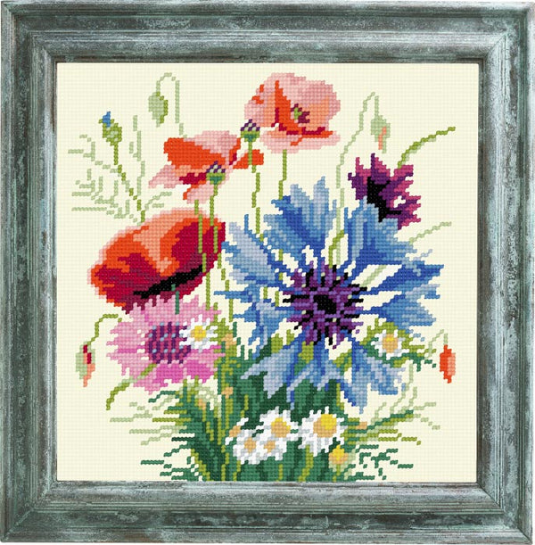 DIY Cross Stitch Kit "Poppies with cornflowers" with Printed Tapestry Canvas