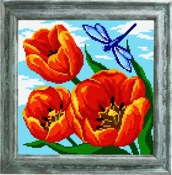 DIY Cross Stitch Kit "Red tulips" with Printed Tapestry Canvas