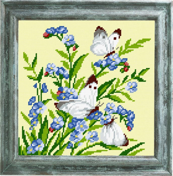 DIY Cross Stitch Kit "Butterflies on flowers" with Printed Tapestry Canvas