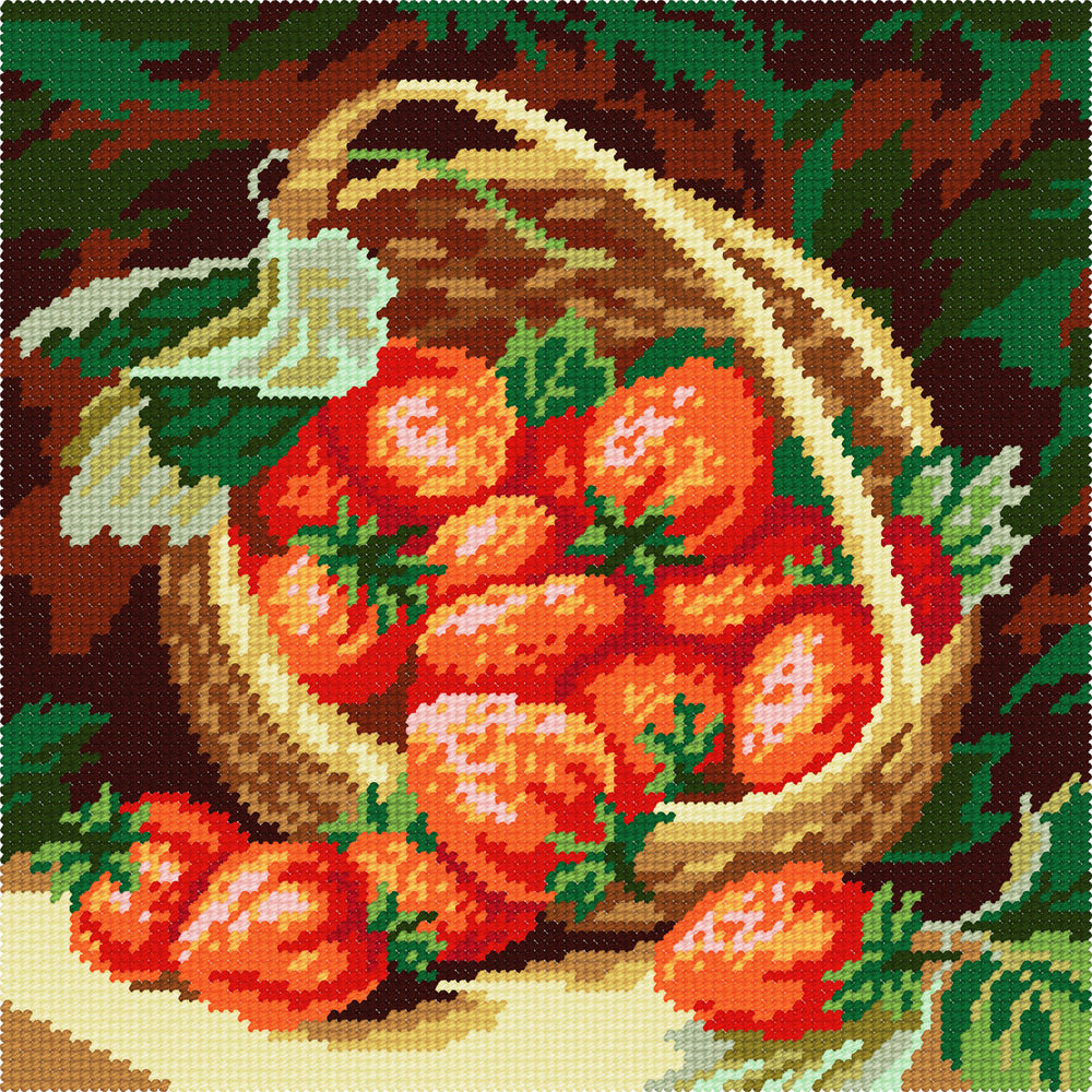 DIY Cross Stitch Kit "Basket with strawberries" with Printed Tapestry Canvas
