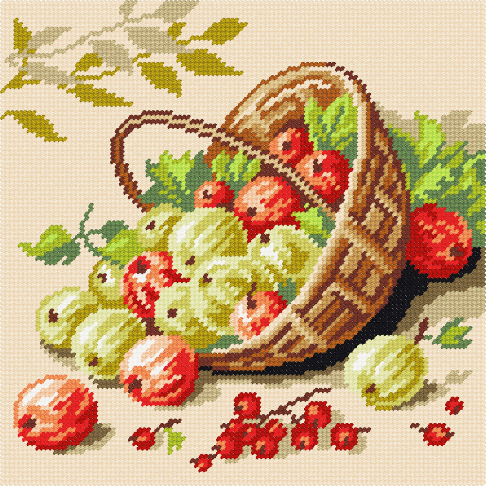 DIY Cross Stitch Kit "Basket with gooseberries" with Printed Tapestry Canvas