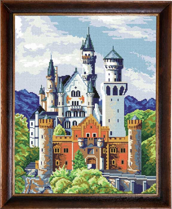 DIY Cross Stitch Kit "Neuschwanstein Castle" with Printed Tapestry Canvas, 15.7"x19.7" / 40х50 cm