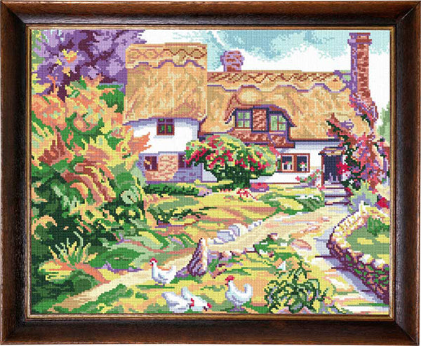 DIY Cross Stitch Kit "Country house" with Printed Tapestry Canvas, 15.7"x19.7" / 40х50 cm