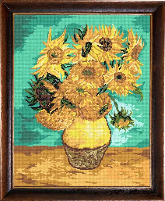 DIY Cross Stitch Kit "13 Sunflowers, V. van Gogh" with Printed Tapestry Canvas, 15.7"x19.7" / 40х50 cm