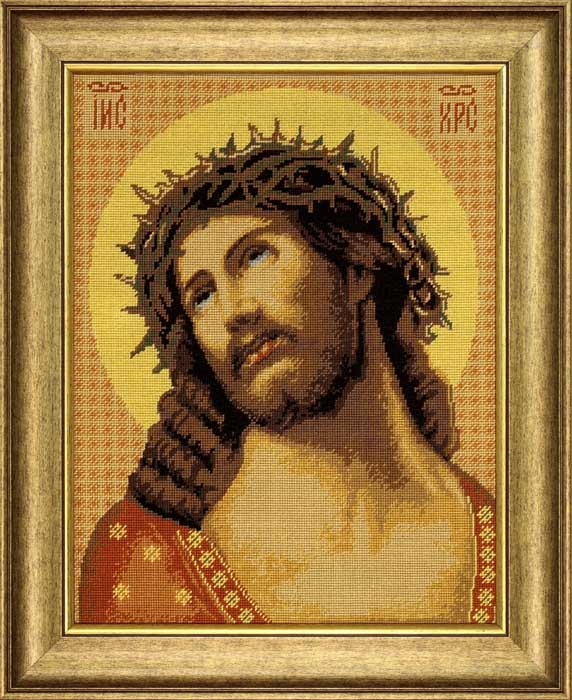 DIY Cross Stitch Kit "Savior in the Crown of Thorns." with Printed Tapestry Canvas, 15.7"x19.7" / 40х50 cm