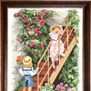 DIY Cross Stitch Kit "Children on the stairs. The first recognition" with Printed Tapestry Canvas, 15.7"x19.7" / 40х50 cm