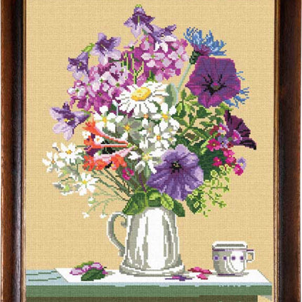 DIY Cross Stitch Kit "Bouquet with petunia" with Printed Tapestry Canvas, 15.7"x19.7" / 40х50 cm