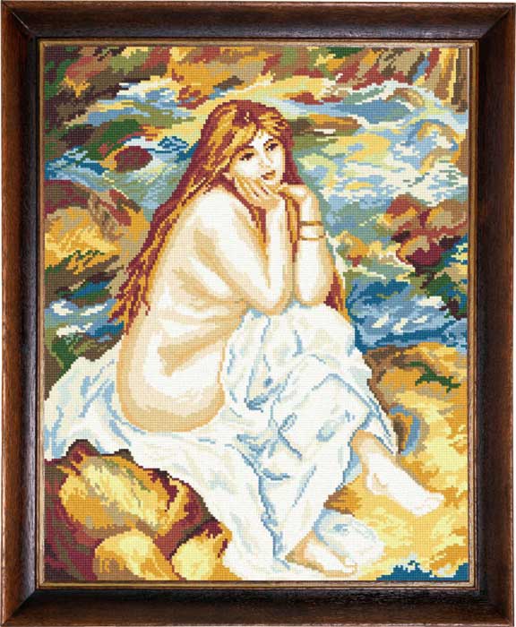 DIY Cross Stitch Kit "The Bather, P.A. Renoir" with Printed Tapestry Canvas, 15.7"x19.7" / 40х50 cm