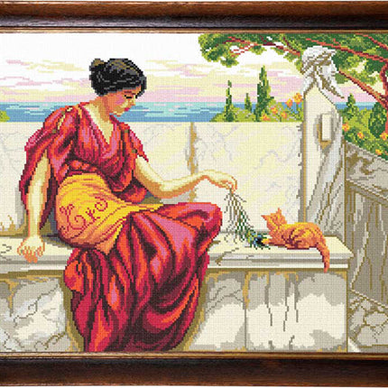 DIY Cross Stitch Kit "The Favourite, J. W. Godward" with Printed Tapestry Canvas, 15.7"x19.7" / 40х50 cm