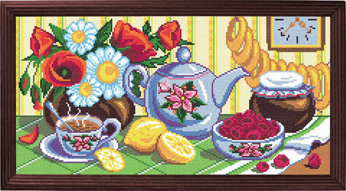DIY Cross Stitch Kit "Tea in the kitchen" with Printed Tapestry Canvas