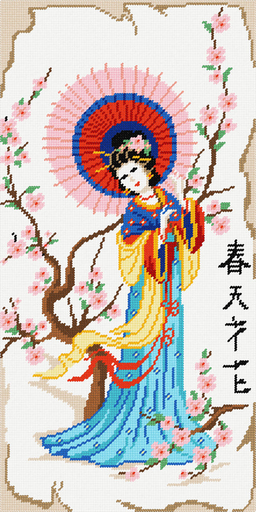 DIY Cross Stitch Kit "Spring and flowers" with Printed Tapestry Canvas