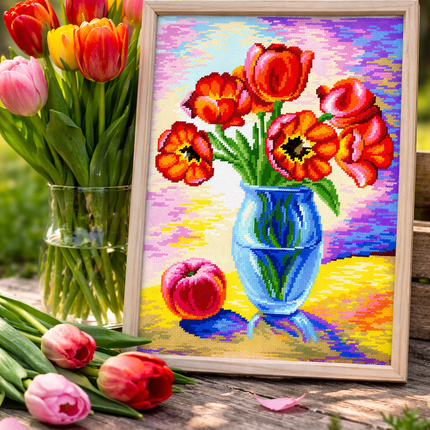 DIY Printed Tapestry Kit “ A vase with tulips” Needlepoint Kit